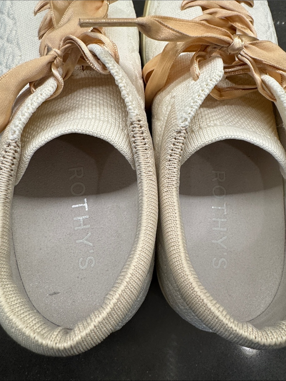 Rothy's Ivory Knit Sneakers with Satin Champagne Laces - Picture 3 of 5